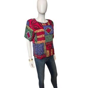 Vintage 90s Jessica Stevens Purple Fuchsia Graphic Geometric 80s Top, M